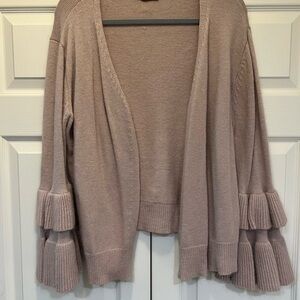Tan Ruffle Sleeve Cardigan Sweater